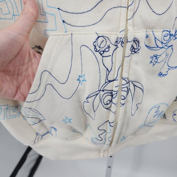 Disney Stitch All Over Embroidered Cream Zip-Up Hoodie Womens XL - Picture 5 of 8
